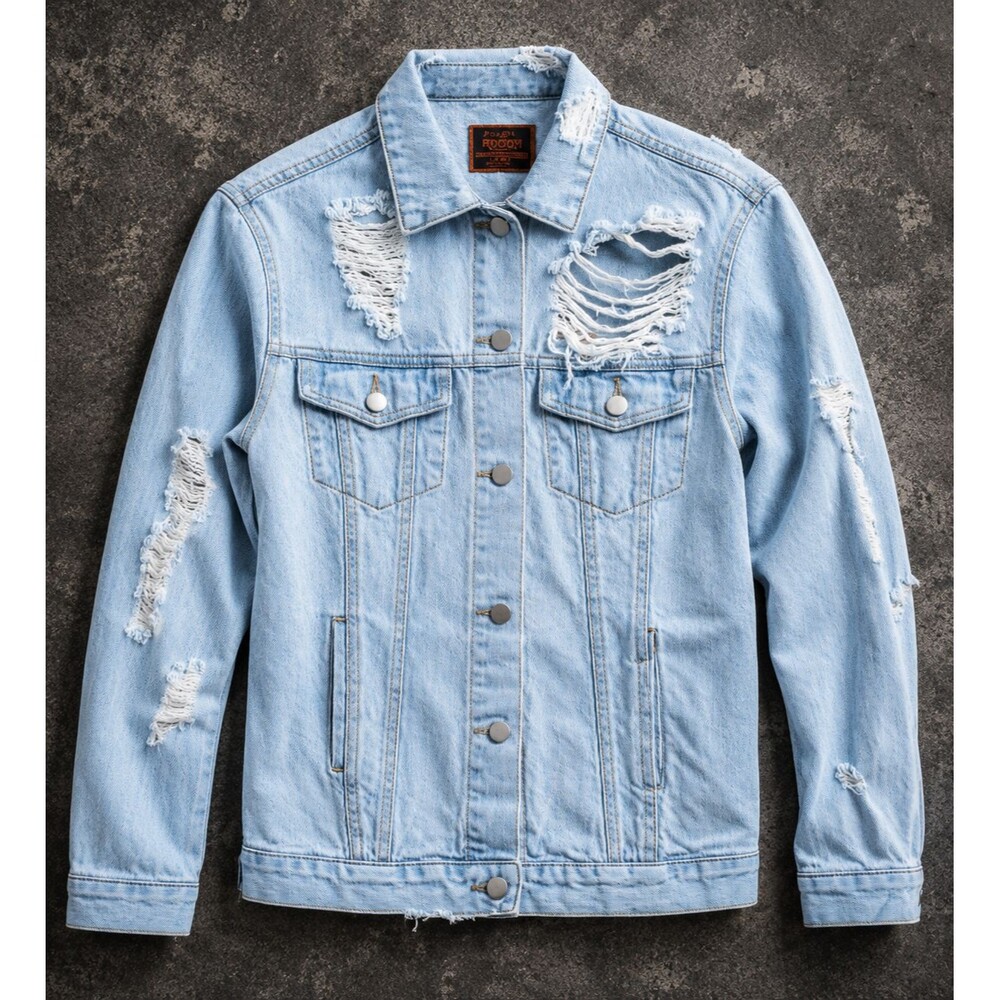 BoomBoom Jeans Denim Jacket Light Wash Distressed Ripped Destroyed Women Medium